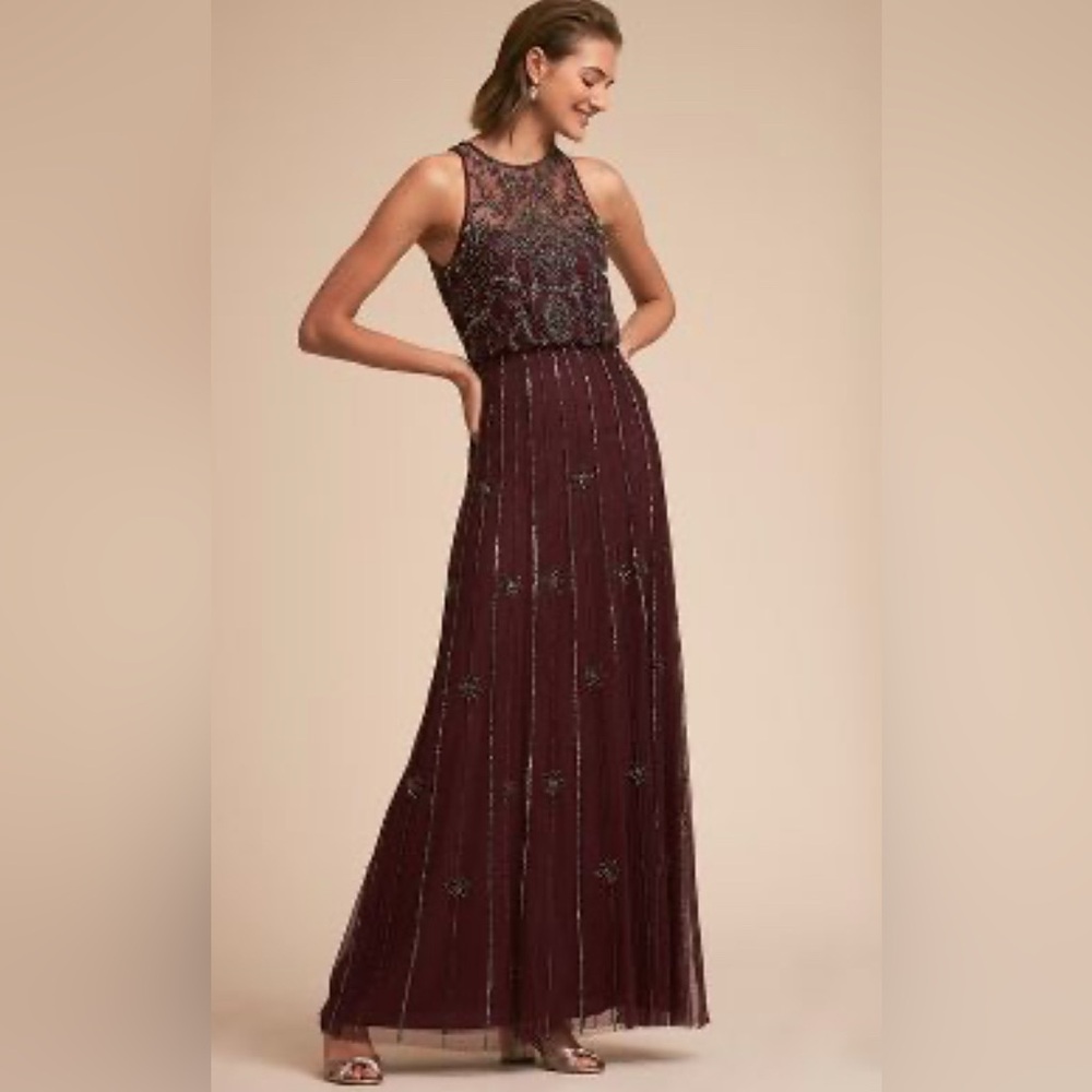 BHLDN Dress Amanda Beaded Sequin Gown in Bordeaux Wine